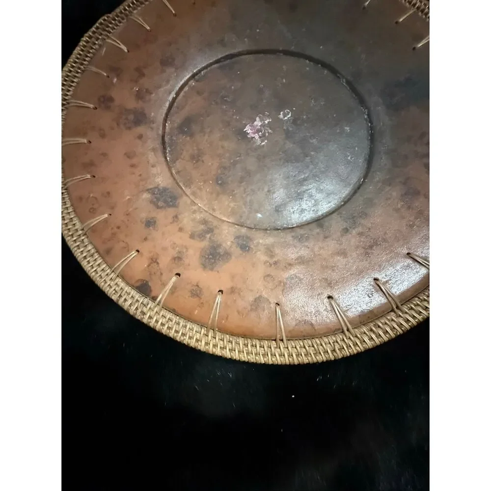 Vintage Pier 1 Faux Tortoise Shell Charger Plate/Tray W/Wicker Rim 14